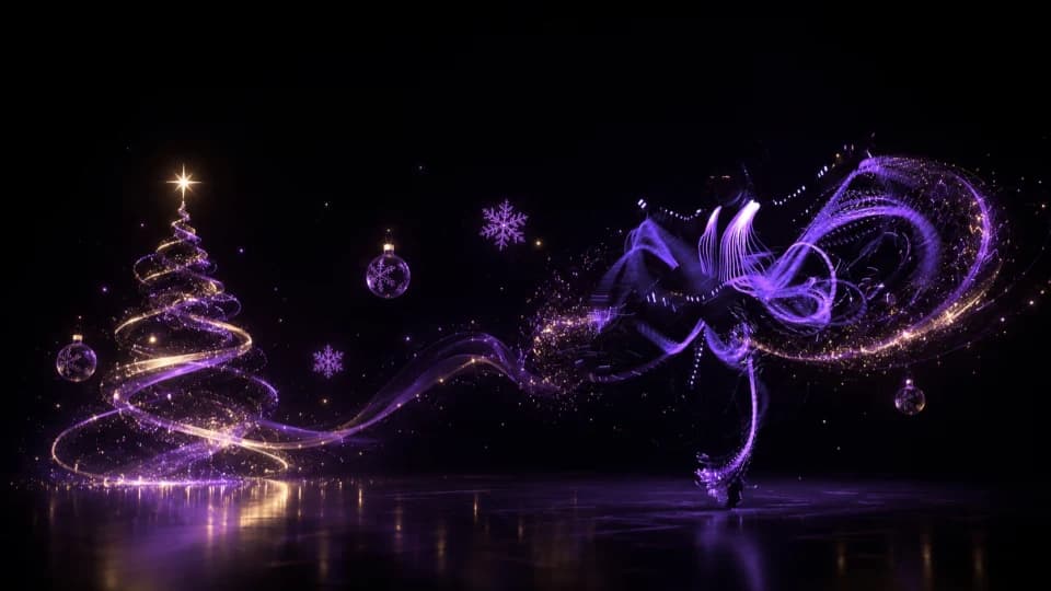 Brilho de Natal — árvore de Natal luminosa e personagem de luz em roxo